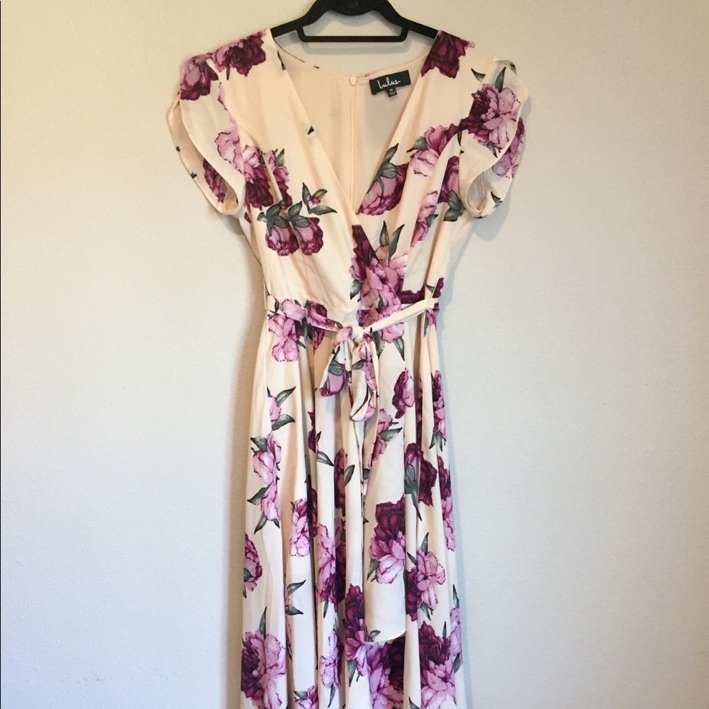 Lulu’s Blush Floral Print High-Low Dress